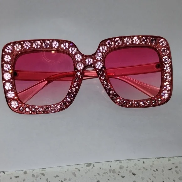 New Oversized Square Bedazzled Sunglasses - PINK (NWOT) - Picture 2 of 6
